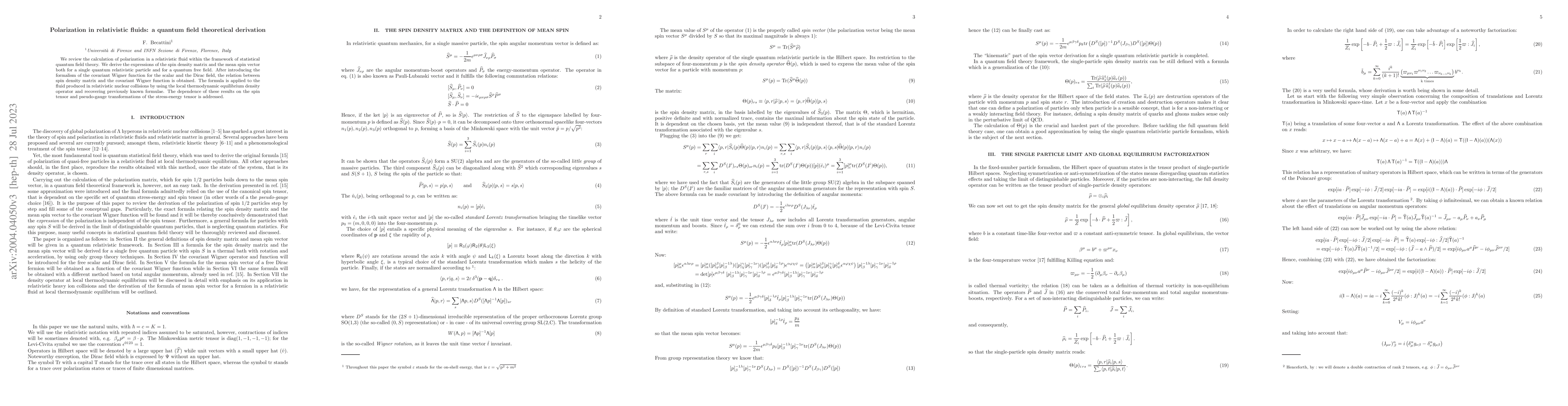 Thumbnail for Polarization in relativistic fluids: a quantum field theoretical
  derivation
