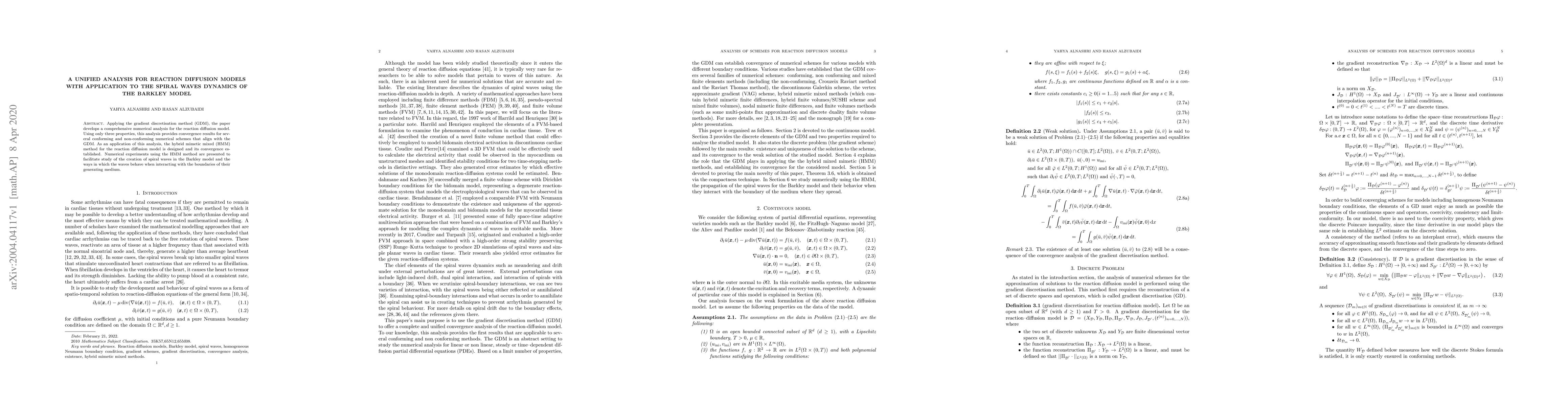 Thumbnail for A unified Analysis For Reaction Diffusion Models With Application To The
  Spiral Waves Dynamic Of The Barkley Model