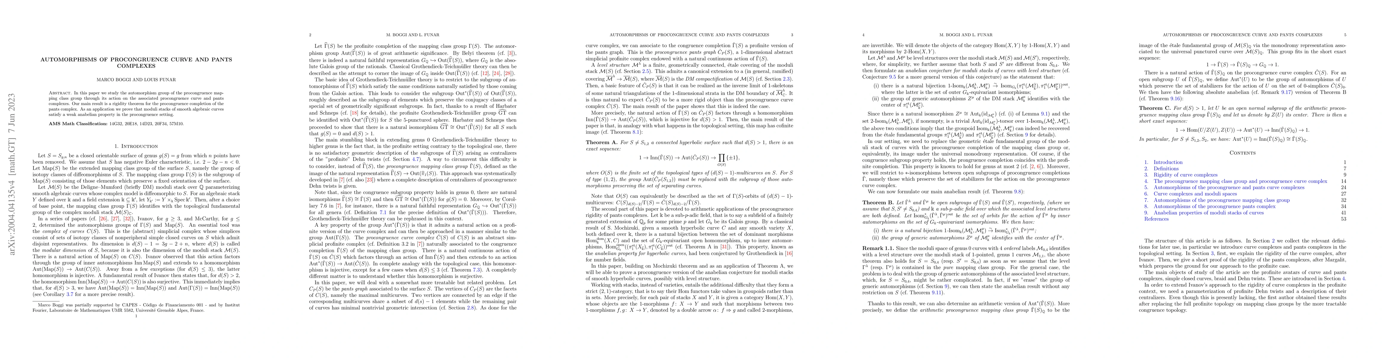 Thumbnail for Automorphisms of procongruence curve and pants complexes