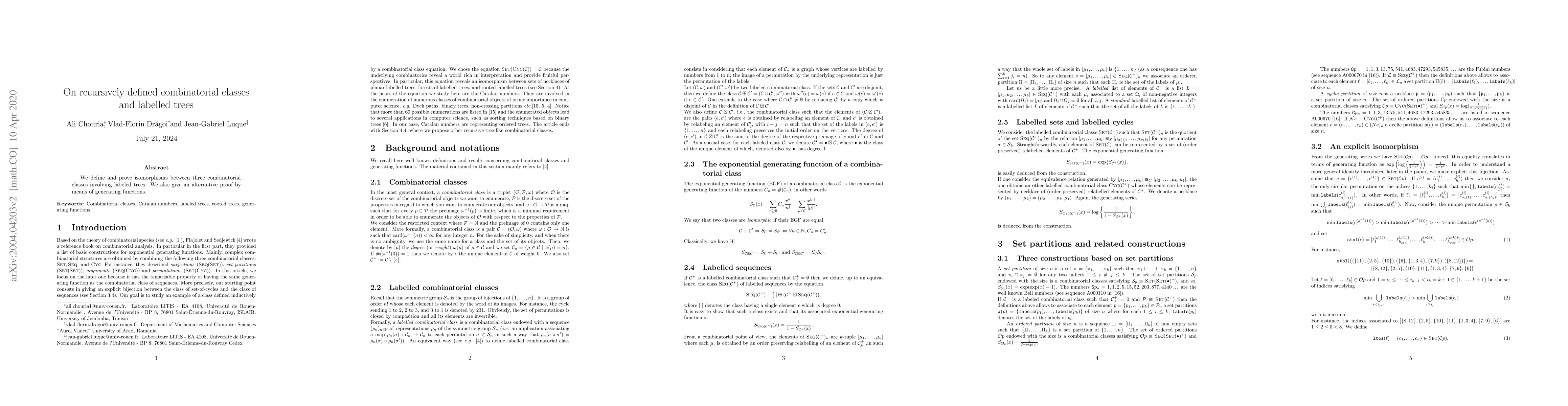 Thumbnail for On recursively defined combinatorial classes and labelled trees
