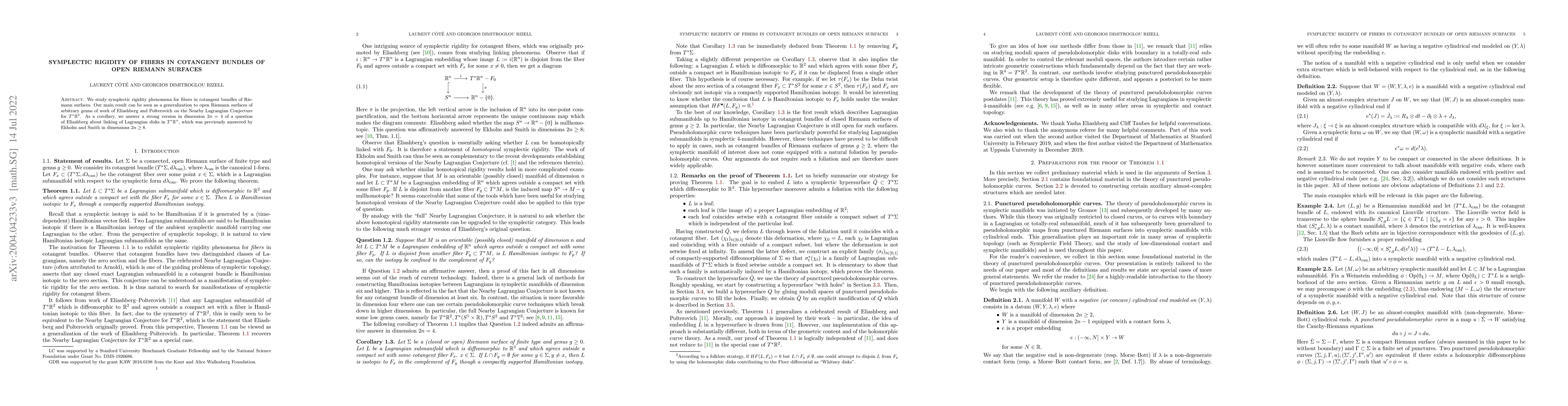 Thumbnail for Symplectic Rigidity of Fibers in Cotangent Bundles of Open Riemann
  Surfaces