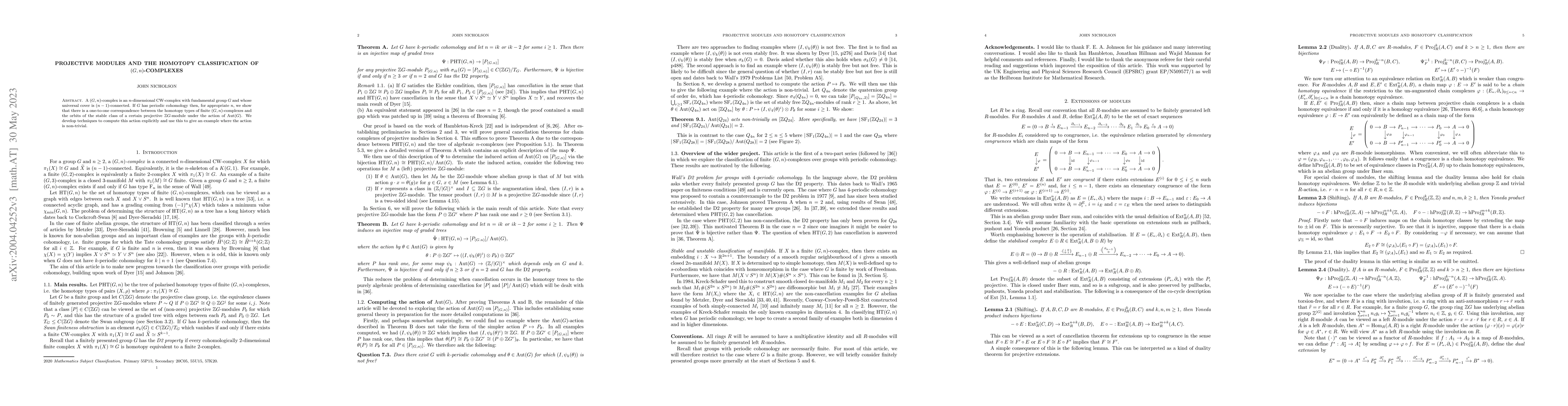 Thumbnail for Projective modules and the homotopy classification of $(G,n)$-complexes