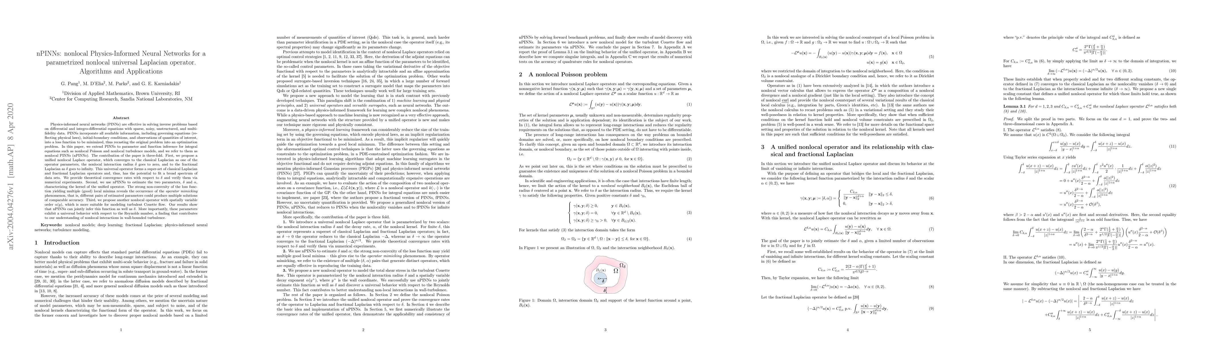 Thumbnail for nPINNs: nonlocal Physics-Informed Neural Networks for a parametrized
  nonlocal universal Laplacian operator. Algorithms and Applications