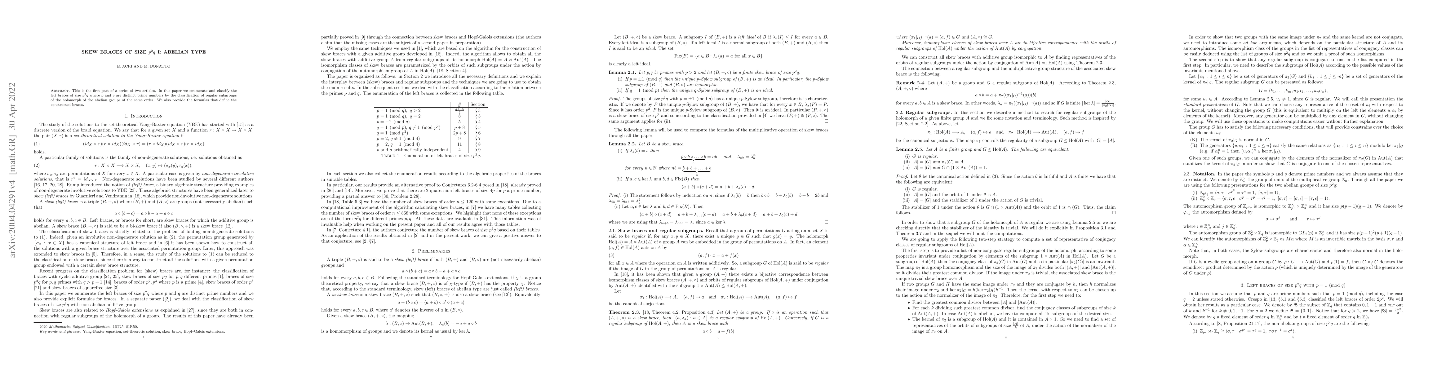 Thumbnail for Skew braces of size $p^2q$ I: abelian type