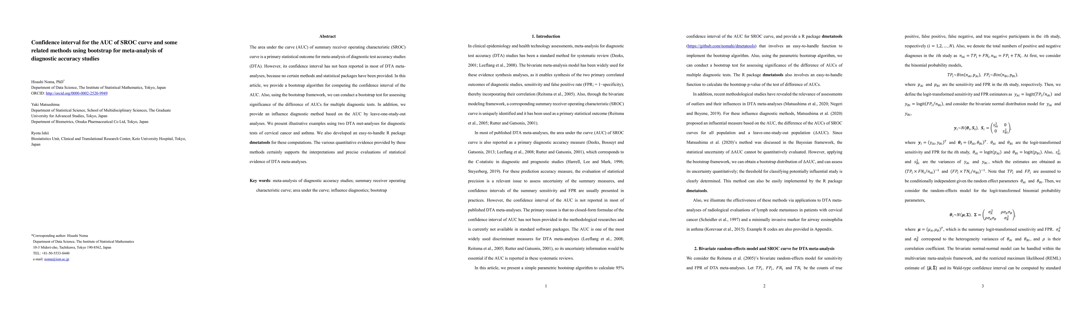 Thumbnail for Confidence interval for the AUC of SROC curve and some related methods
  using bootstrap for meta-analysis of diagnostic accuracy studies