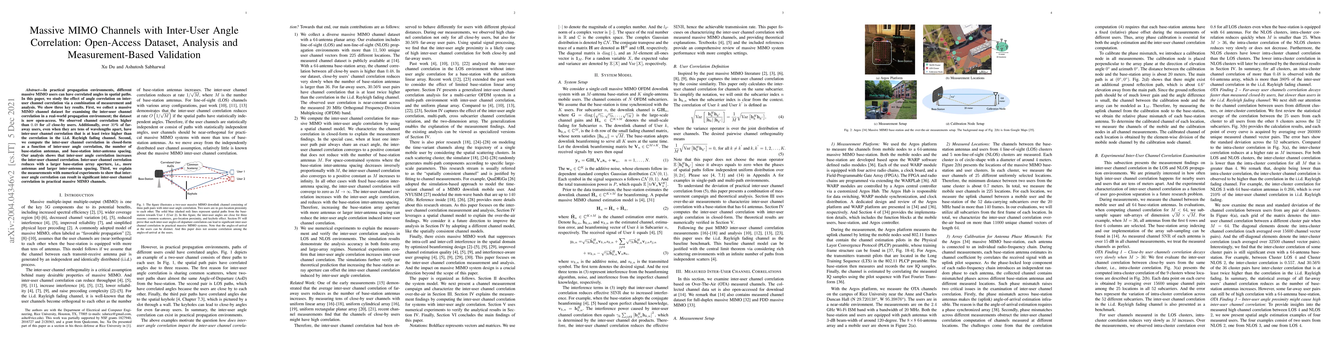 Thumbnail for Massive MIMO Channels with Inter-User Angle Correlation: Open-Access
  Dataset, Analysis and Measurement-Based Validation