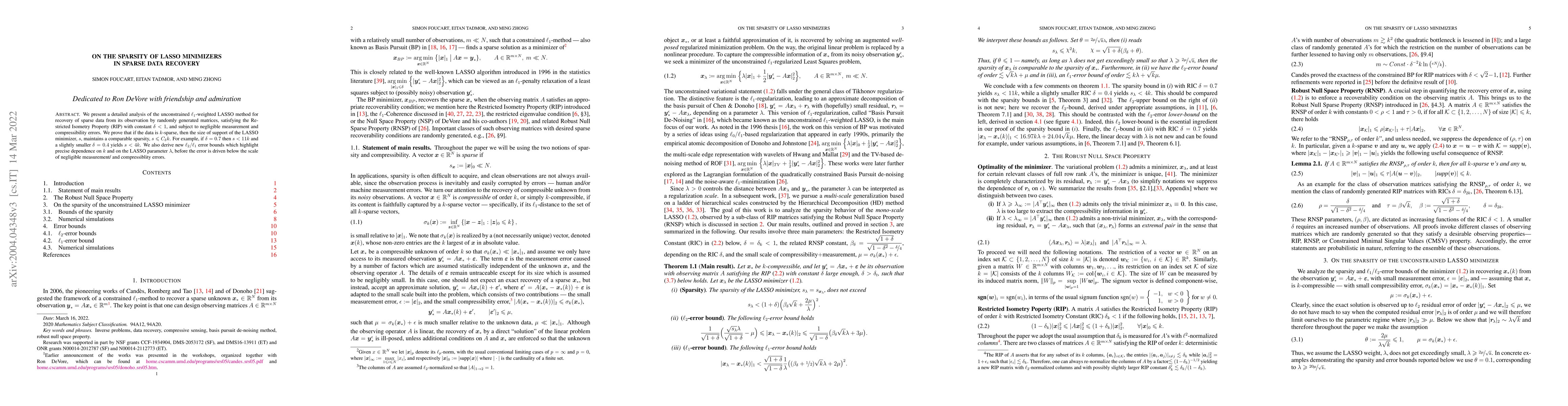 Thumbnail for On the sparsity of LASSO minimizers in sparse data recovery
