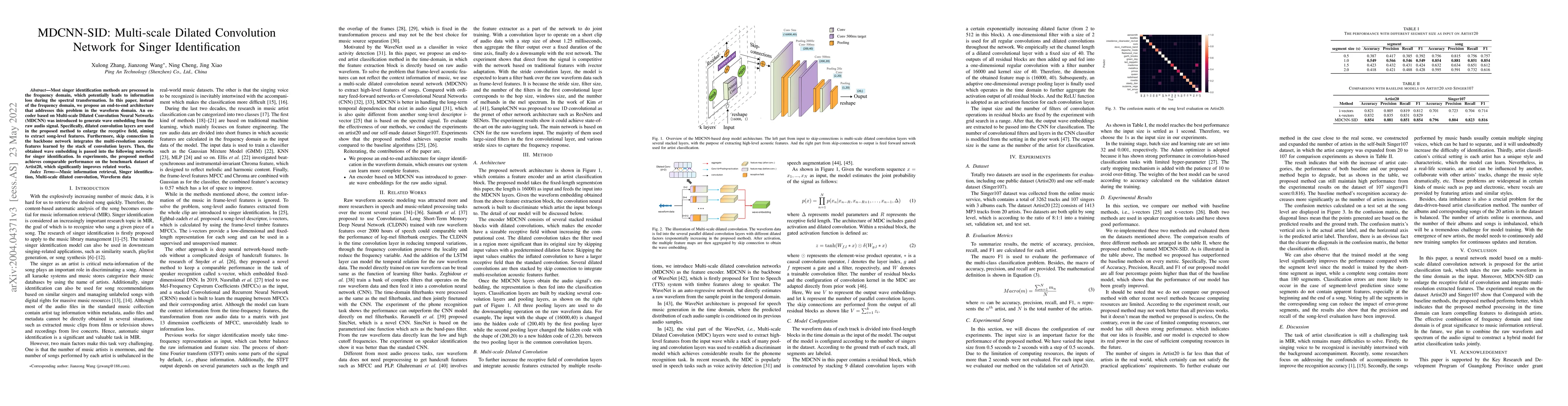 Thumbnail for MDCNN-SID: Multi-scale Dilated Convolution Network for Singer
  Identification