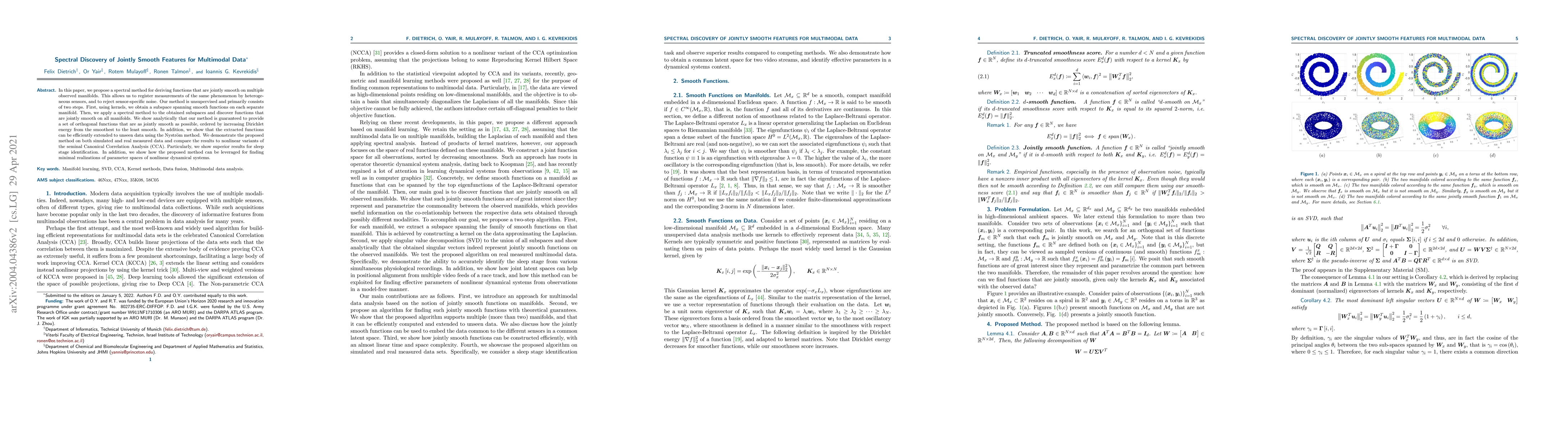 Thumbnail for Spectral Discovery of Jointly Smooth Features for Multimodal Data