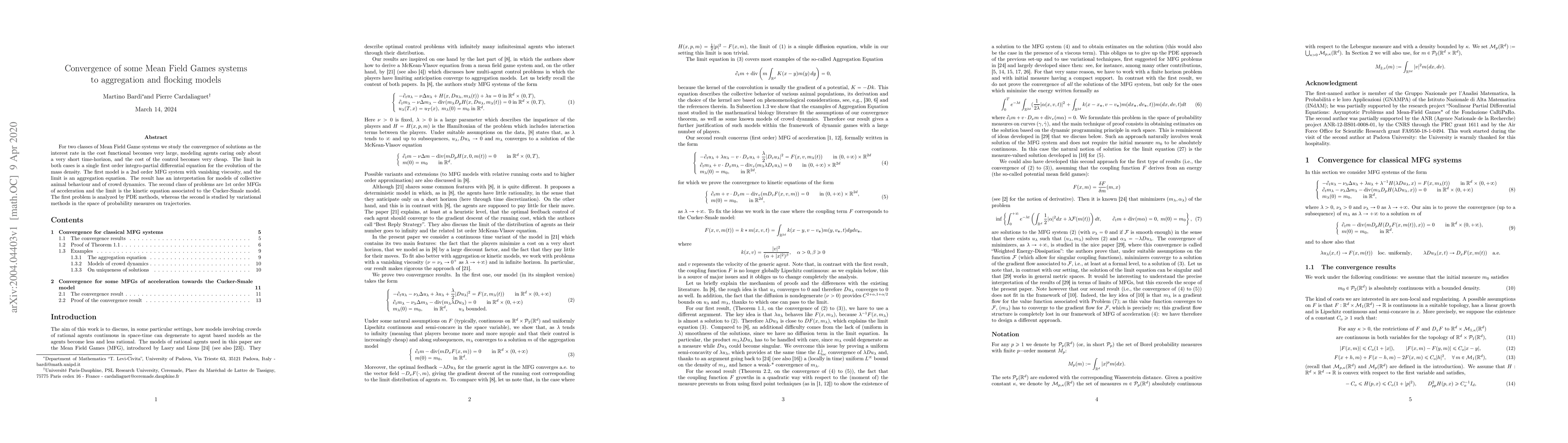 Thumbnail for Convergence of some Mean Field Games systems to aggregation and flocking
  models
