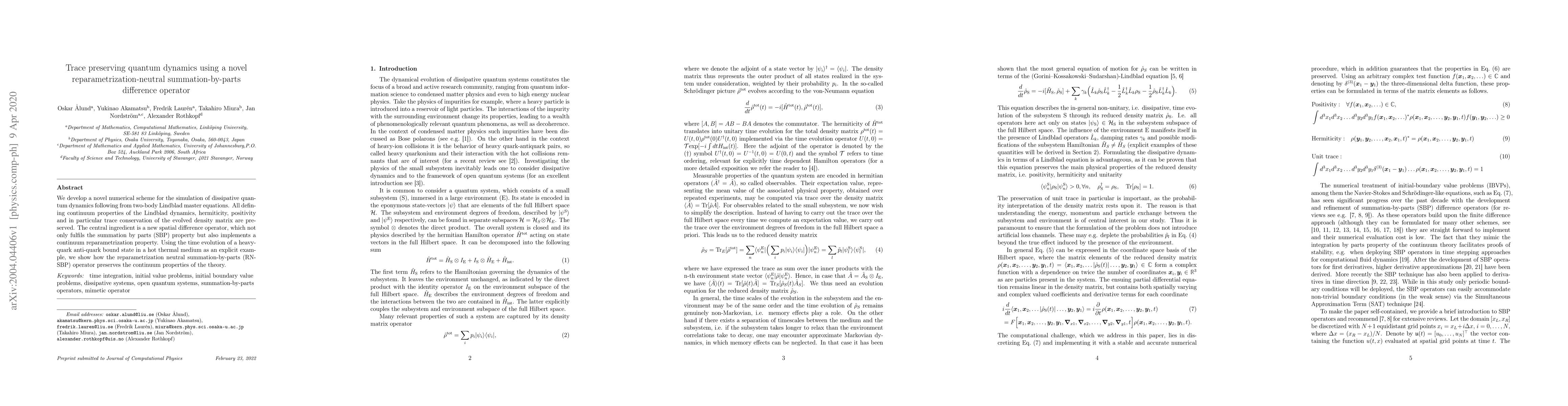 Thumbnail for Trace preserving quantum dynamics using a novel
  reparametrization-neutral summation-by-parts difference operator