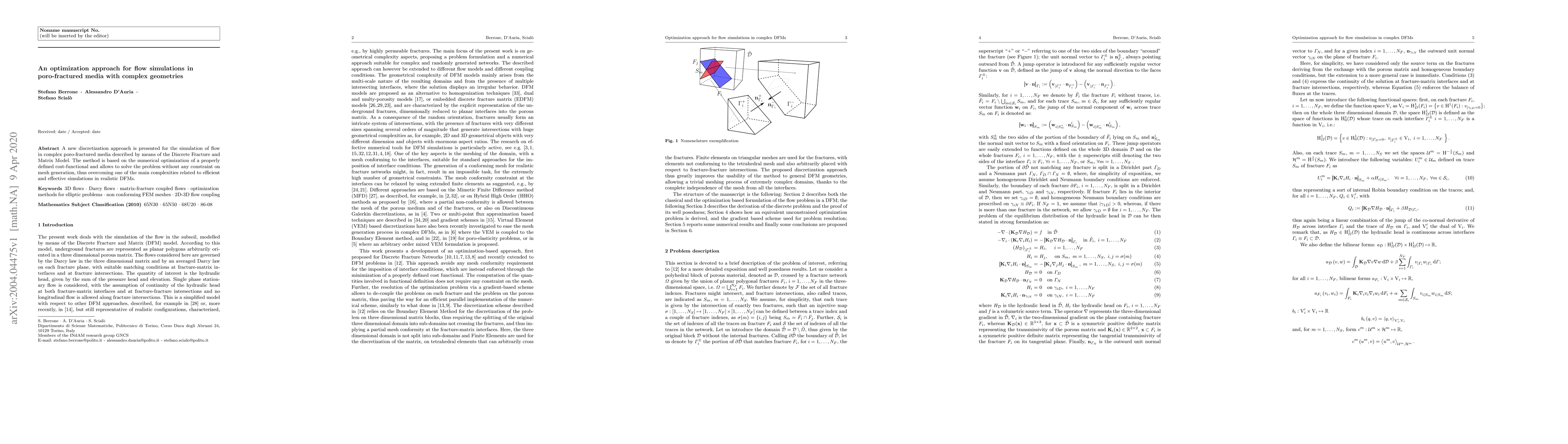 Thumbnail for An optimization approach for flow simulations in poro-fractured media
  with complex geometries