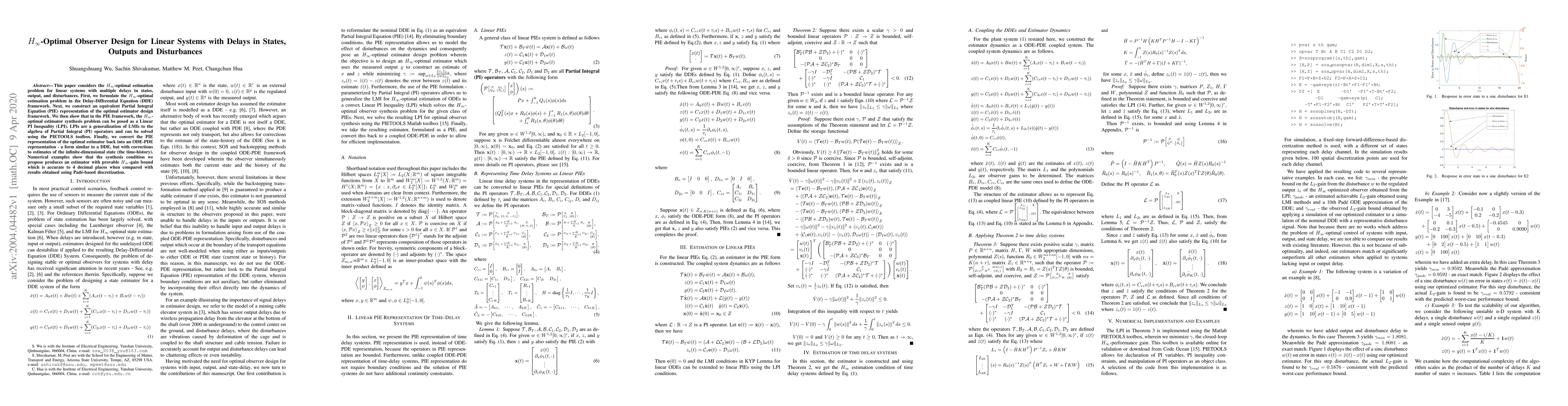 Thumbnail for H\infty-Optimal Observer Design for Linear Systems with Delays in
  States, Outputs and Disturbances