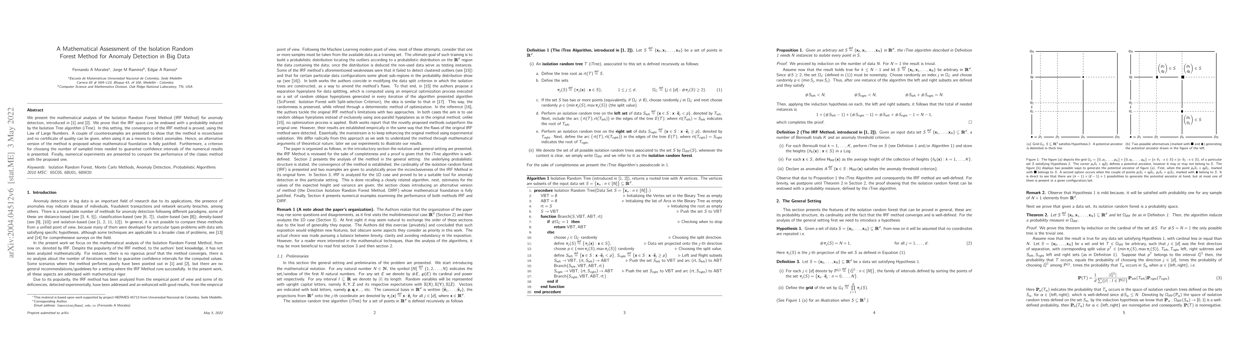 Thumbnail for A Mathematical Assessment of the Isolation Tree Method for Outliers
  Detection in Big Data