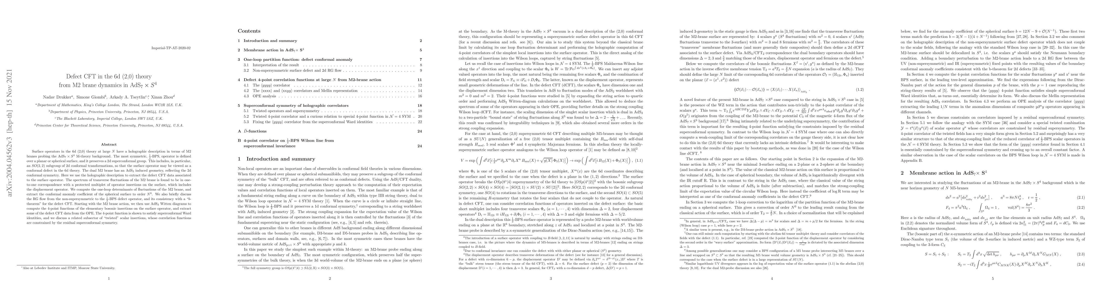 Thumbnail for Defect CFT in the 6d (2,0) theory from M2 brane dynamics in AdS$_7
  \times$S$^4$