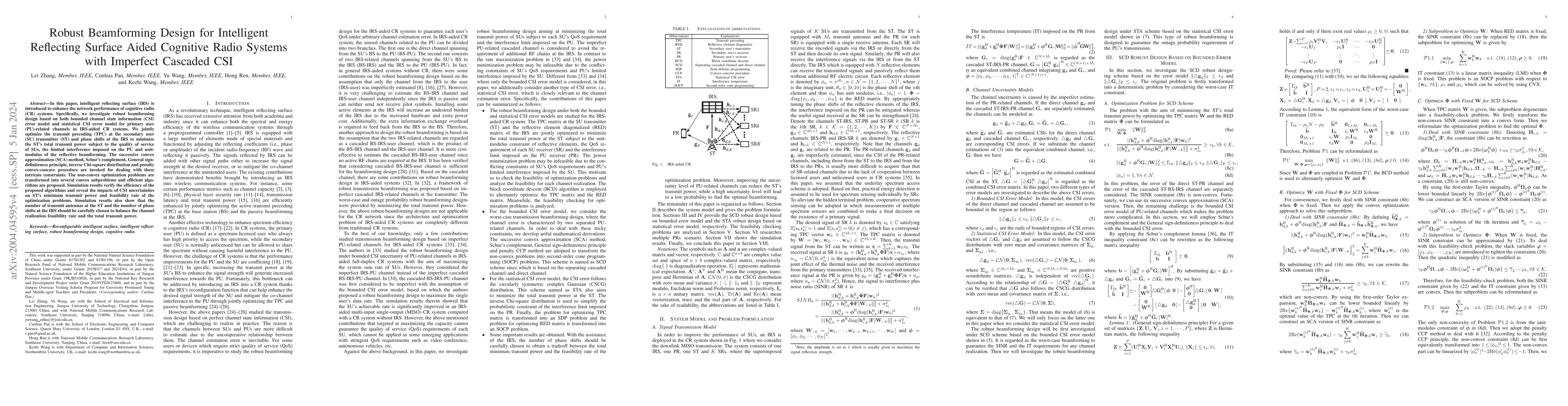 Thumbnail for Robust Beamforming Design for Intelligent Reflecting Surface Aided
  Cognitive Radio Systems with Imperfect Cascaded CSI