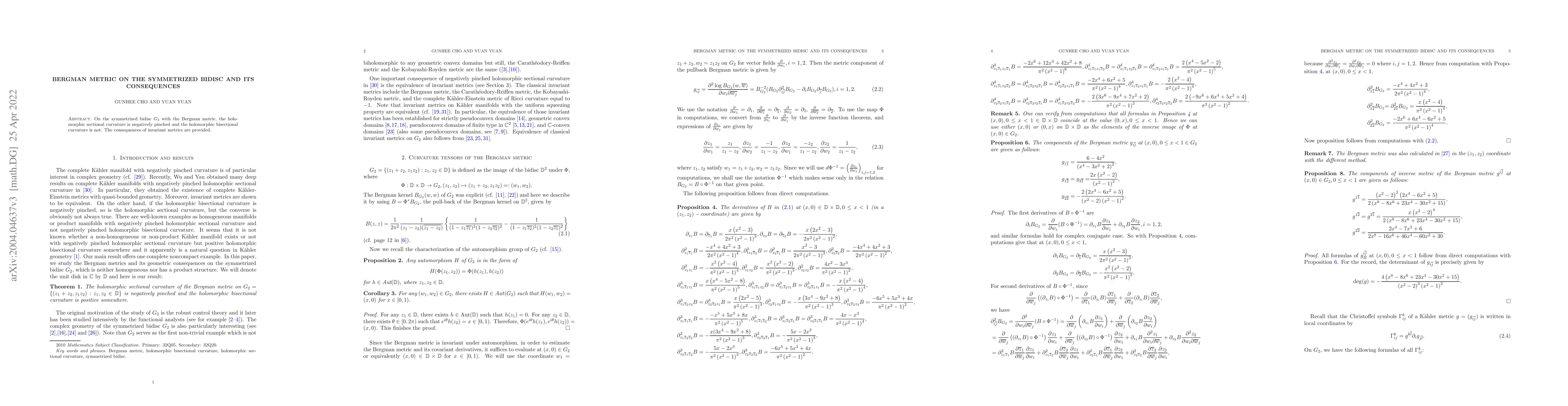 Thumbnail for Bergman metric on the symmetrized bidisc and its consequences