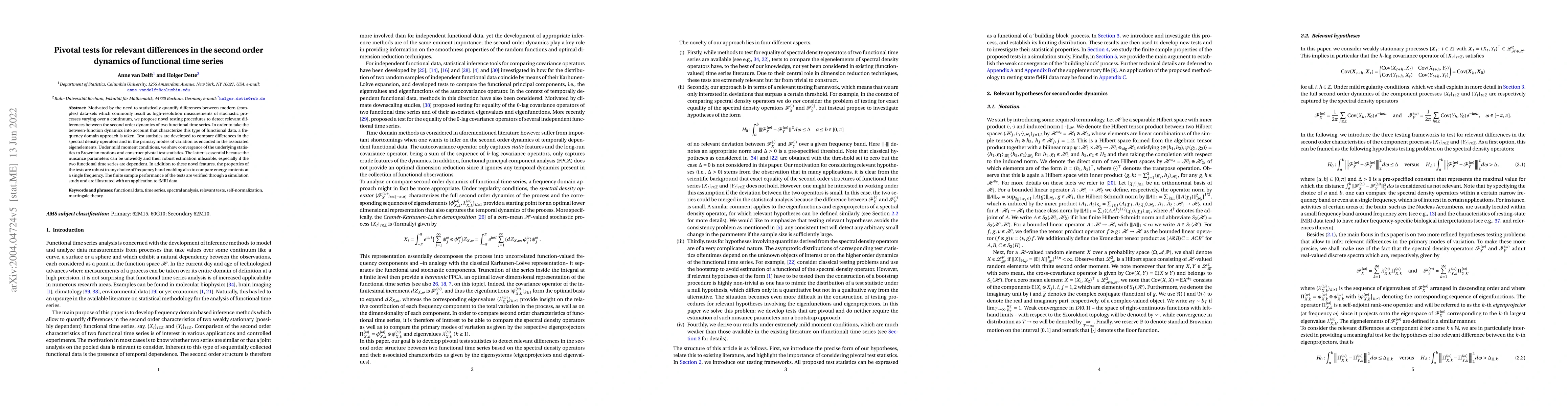 Thumbnail for Pivotal tests for relevant differences in the second order dynamics of
  functional time series
