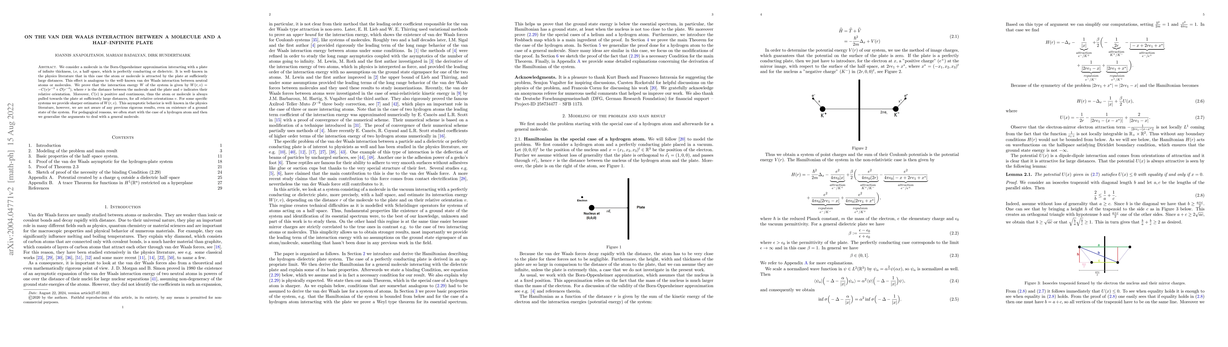 Thumbnail for On the van der Waals interaction between a molecule and a half-infinite
  plate