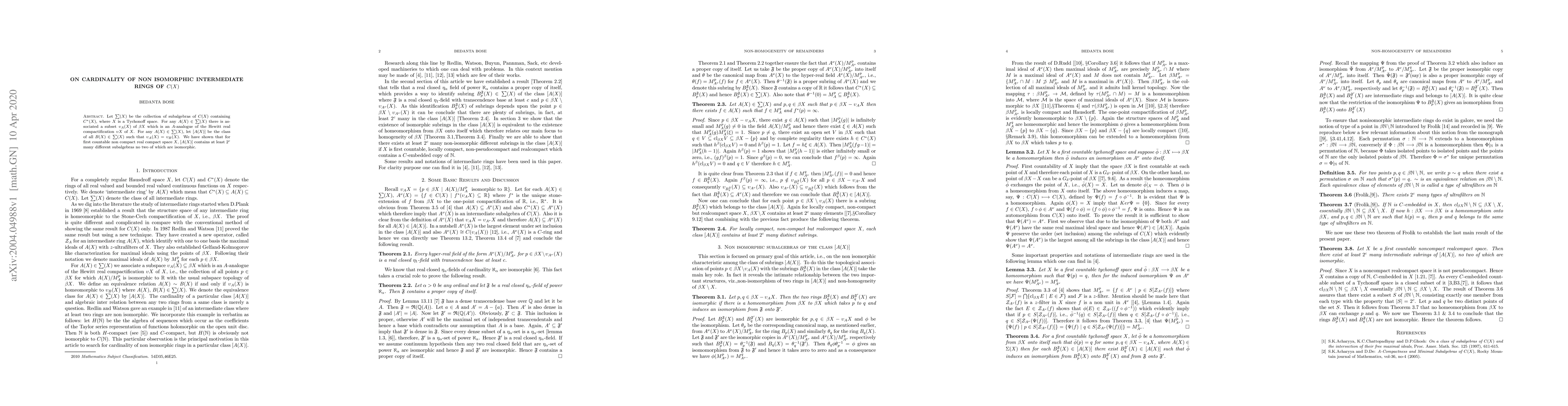 Thumbnail for On Cardinality Of Non Isomorphic Intermediate Rings Of C(X)