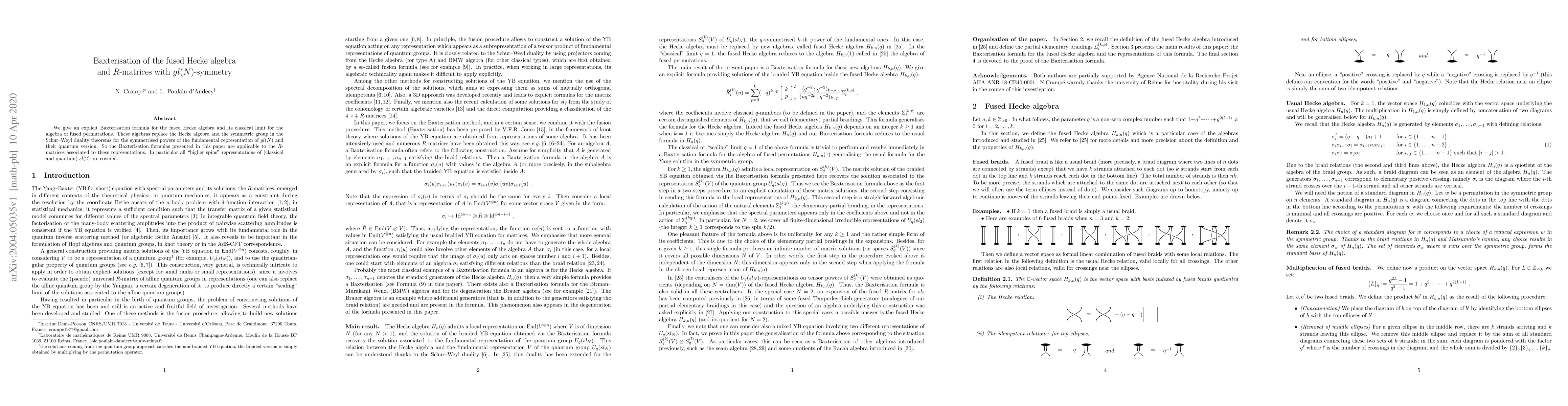 Thumbnail for Baxterisation of the fused Hecke algebra and R-matrices with
  gl(N)-symmetry
