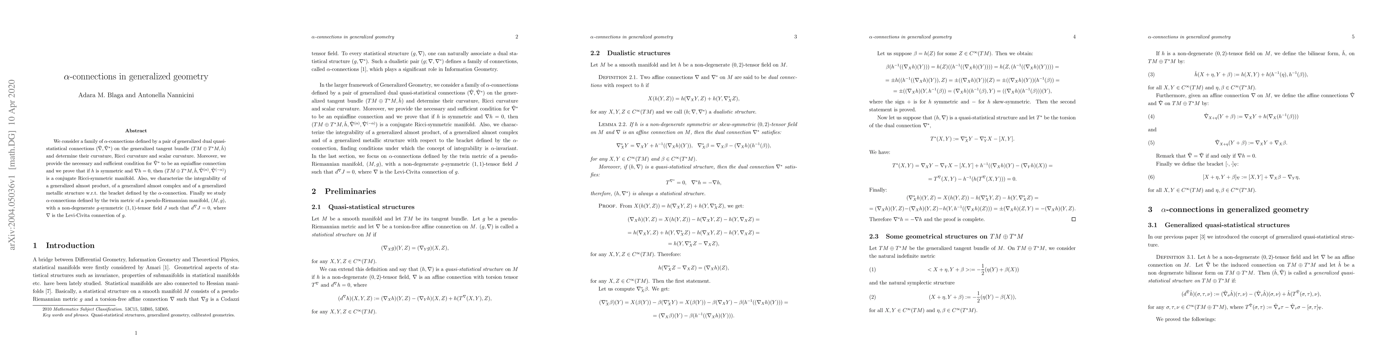 Thumbnail for $\alpha$-connections in generalized geometry
