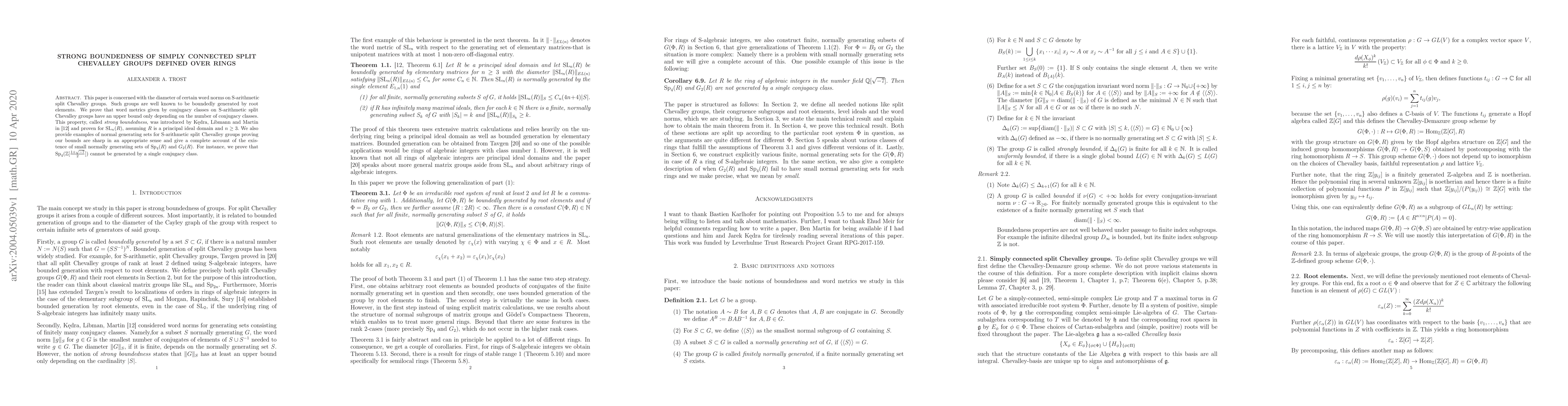 Thumbnail for Strong boundedness of simply connected split Chevalley groups defined
  over rings