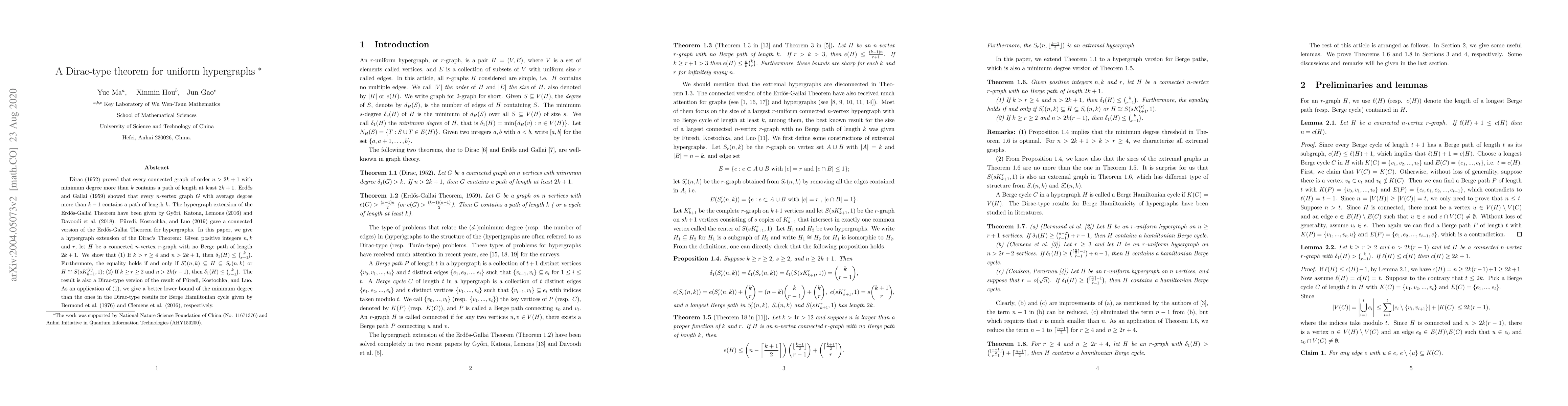 Thumbnail for A Dirac-type theorem for uniform hypergraphs