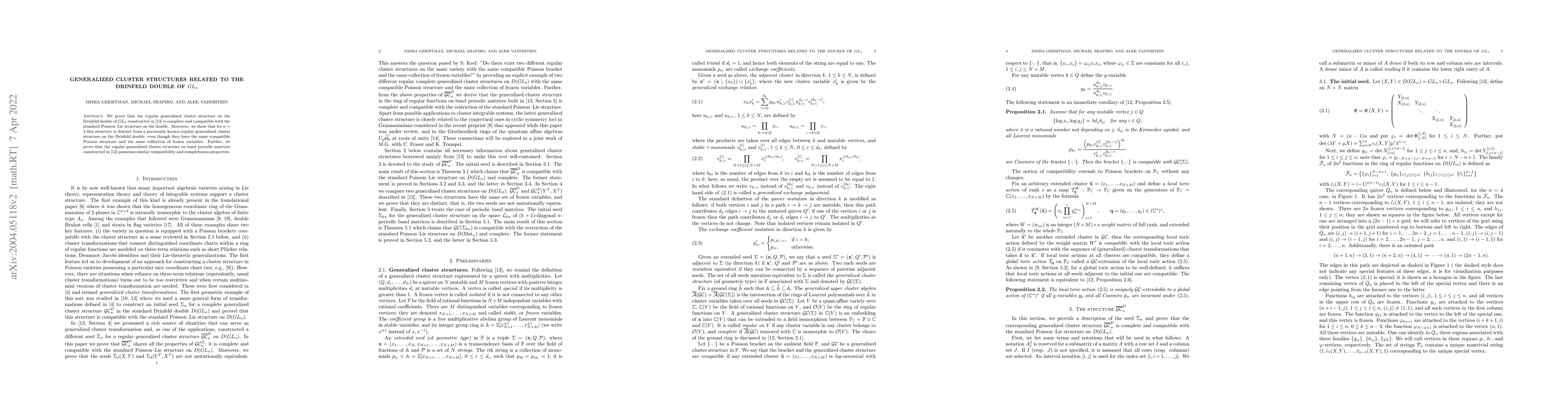 Thumbnail for Generalized Cluster Structures Related to the Drinfeld Double of $GL_n$