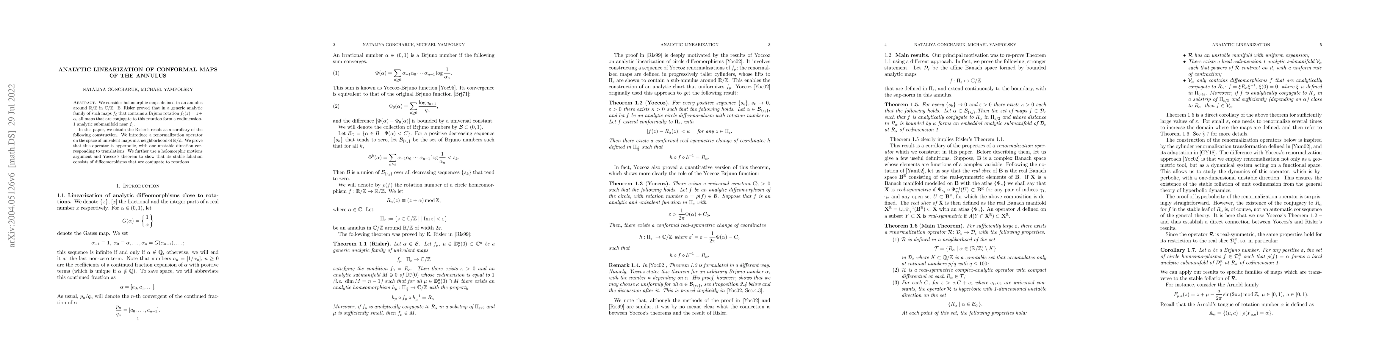 Thumbnail for Analytic linearization of conformal maps of the annulus