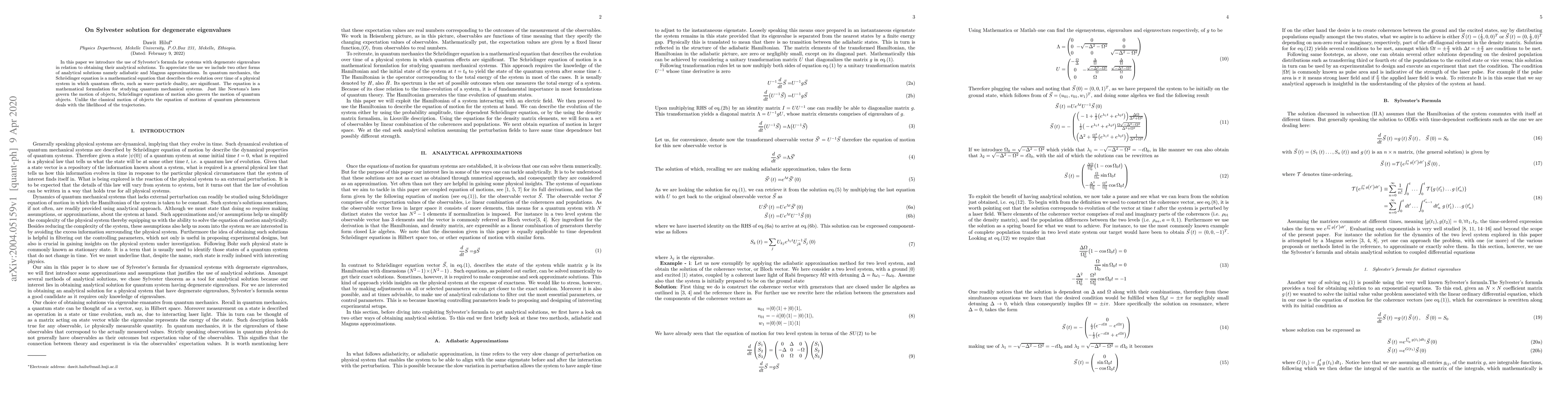 Thumbnail for On Sylvester solution for degenerate eigenvalues