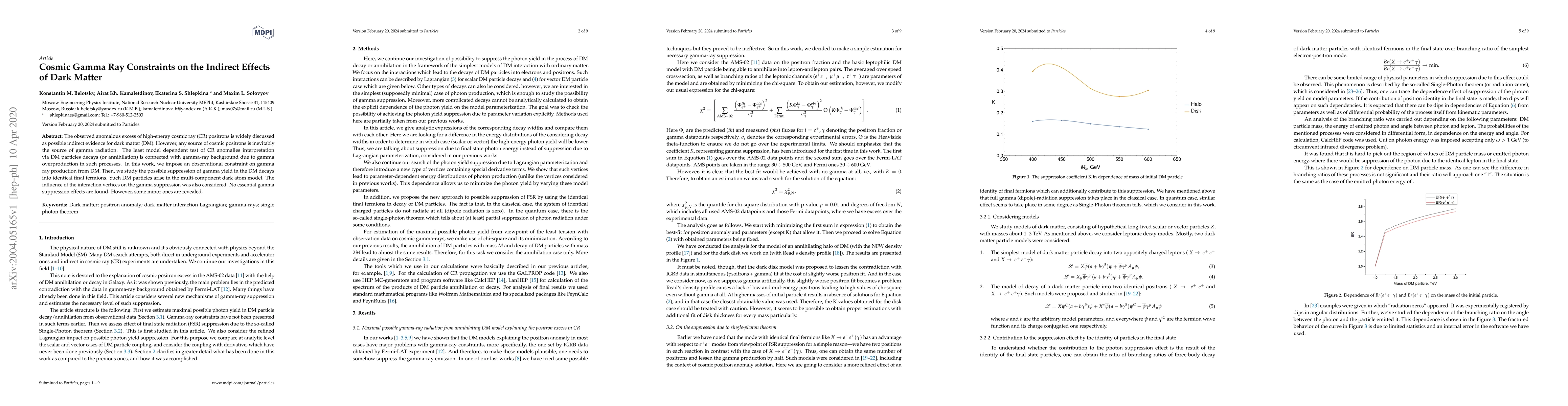 Thumbnail for Cosmic Gamma Ray Constraints on the Indirect Effects of Dark Matter
