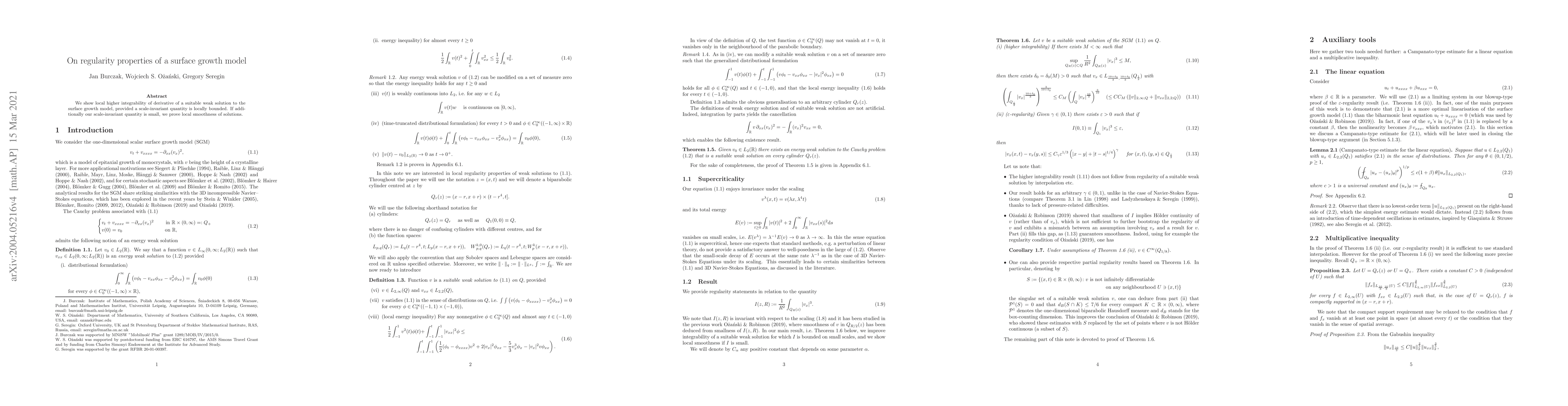 Thumbnail for On regularity properties of a surface growth model