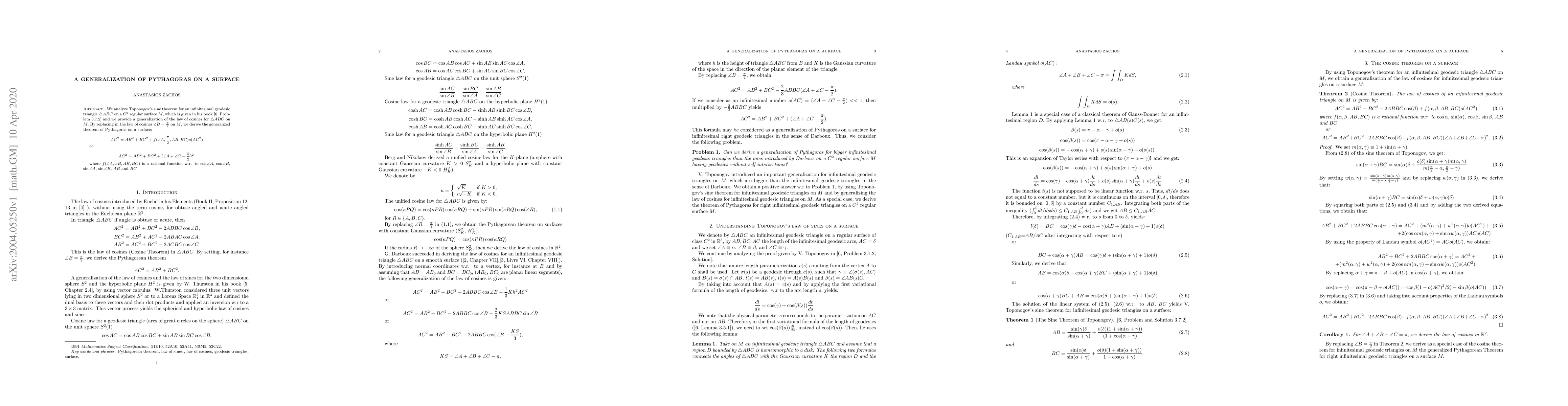 Thumbnail for A generalization of Pythagoras on a surface