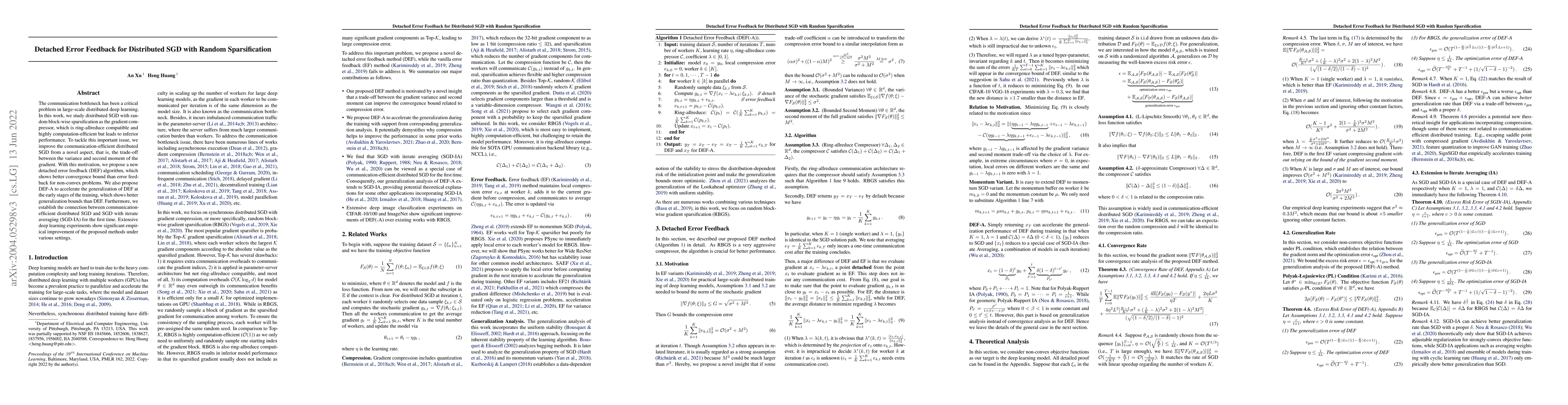 Thumbnail for Detached Error Feedback for Distributed SGD with Random Sparsification