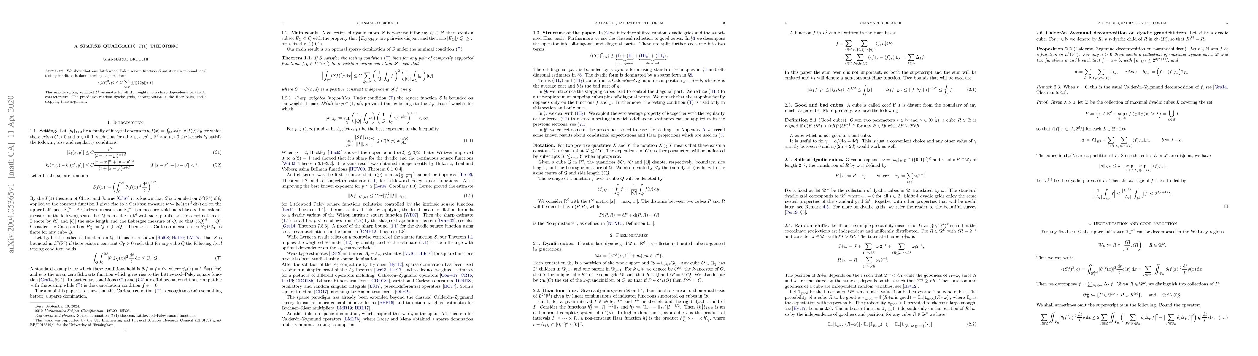Thumbnail for A sparse quadratic $T1$ theorem