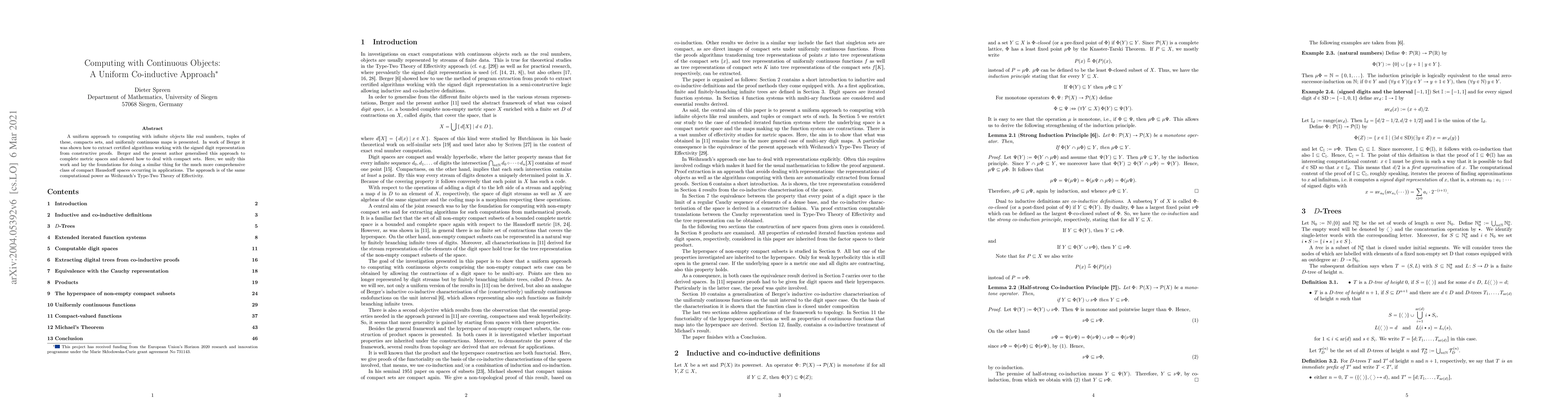 Thumbnail for Computing with Continuous Objects: A Uniform Co-inductive Approach