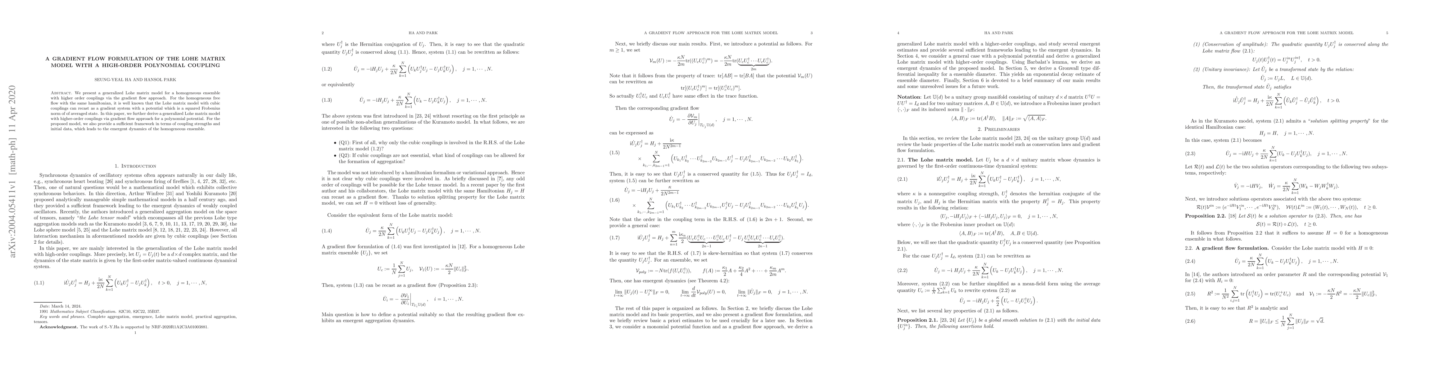 Thumbnail for A gradient flow formulation of the Lohe matrix model with a high-order
  polynomial coupling