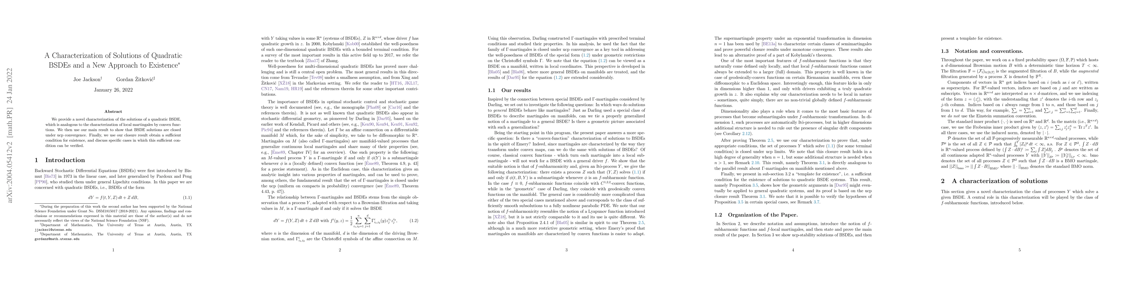 Thumbnail for A characterization of solutions of quadratic BSDEs and a new approach to
  existence