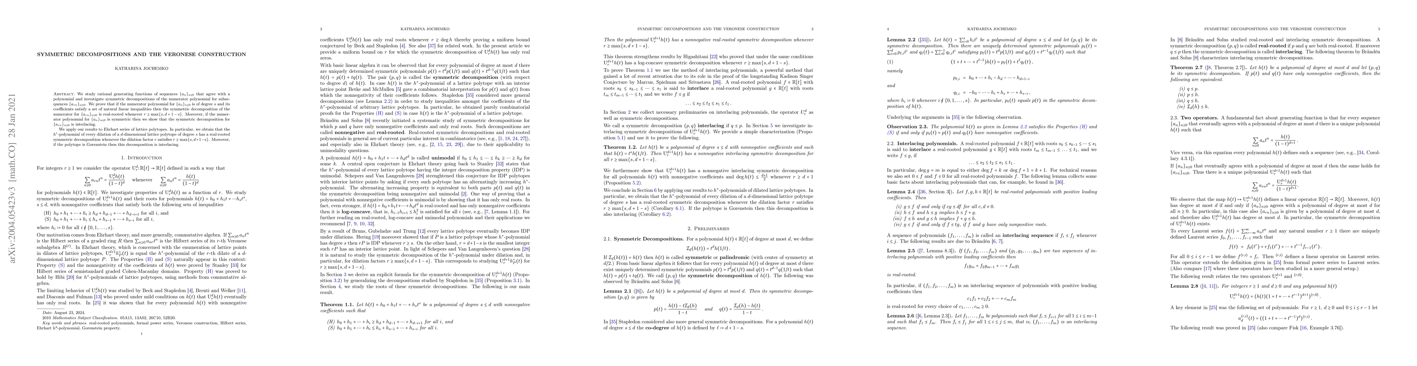 Thumbnail for Symmetric decompositions and the Veronese construction