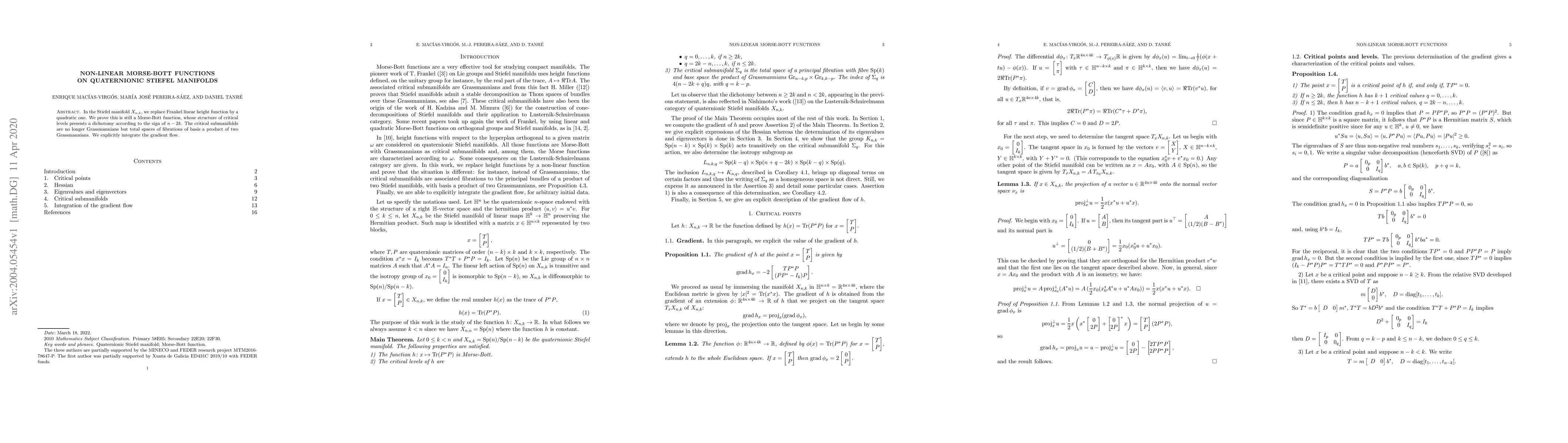 Thumbnail for Non-linear Morse-Bott functions on quaternionic Stiefel manifolds