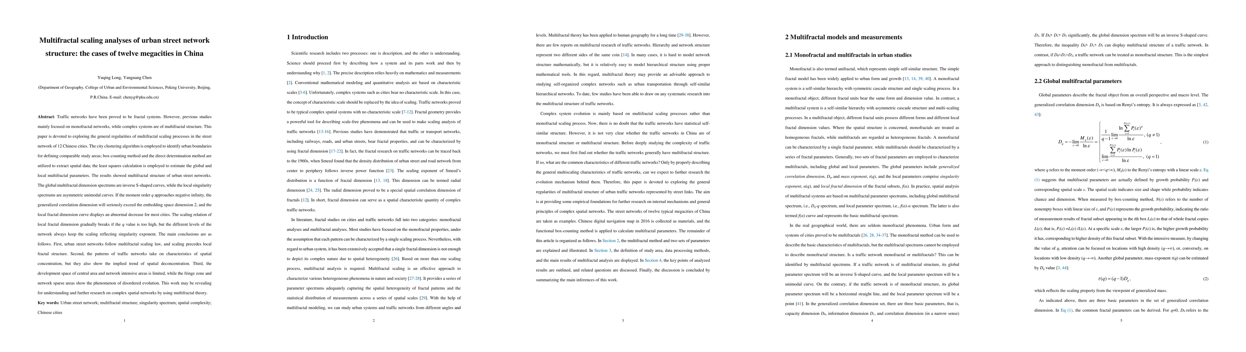 Thumbnail for Multifractal scaling analyses of urban street network structure: the
  cases of twelve megacities in China