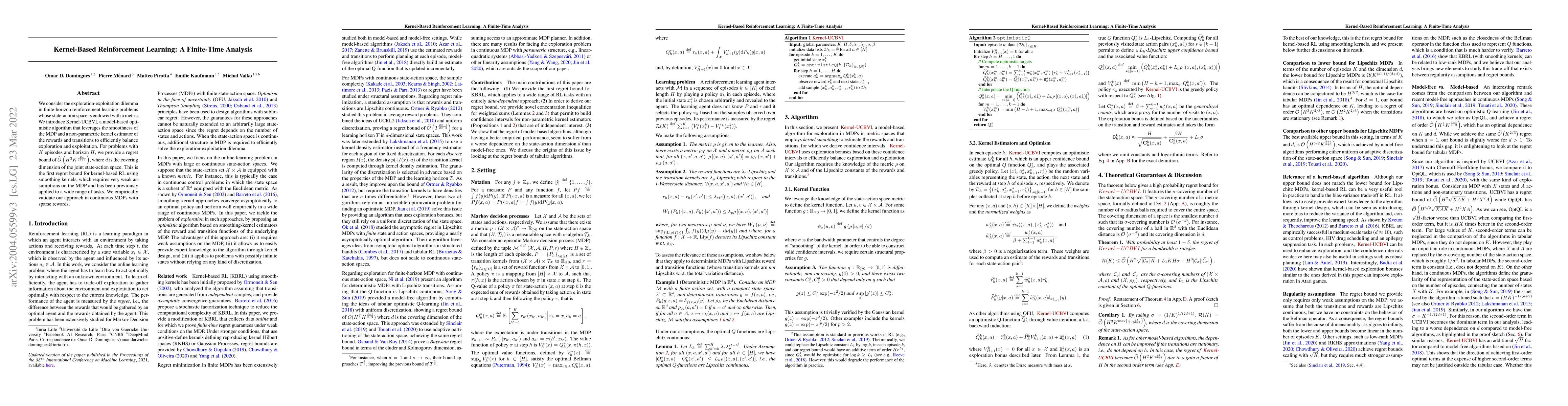 Thumbnail for Kernel-Based Reinforcement Learning: A Finite-Time Analysis
