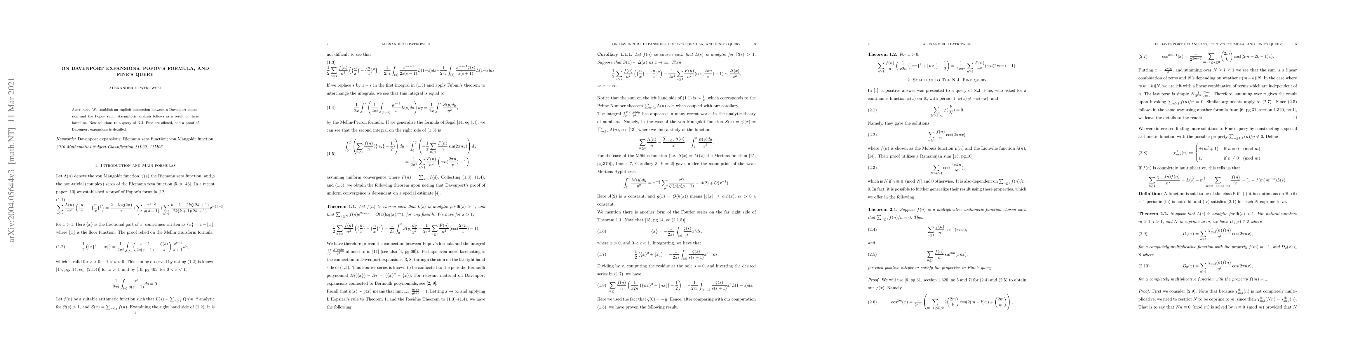 Thumbnail for On Davenport Expansions, Popov's formula, and Fine's query