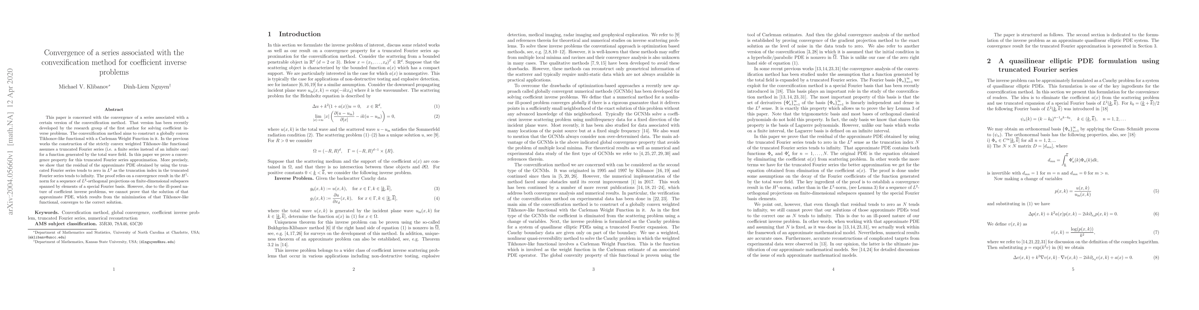 Thumbnail for Convergence of a series associated with the convexification method for
  coefficient inverse problems
