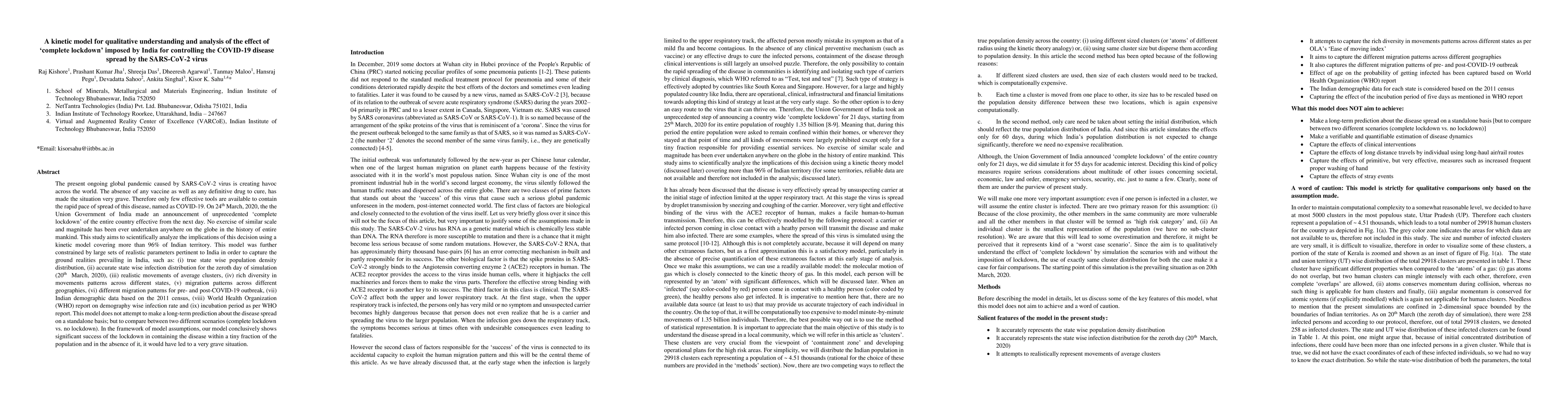 Thumbnail for A kinetic model for qualitative understanding and analysis of the effect
  of complete lockdown imposed by India for controlling the COVID-19 disease
  spread by the SARS-CoV-2 virus