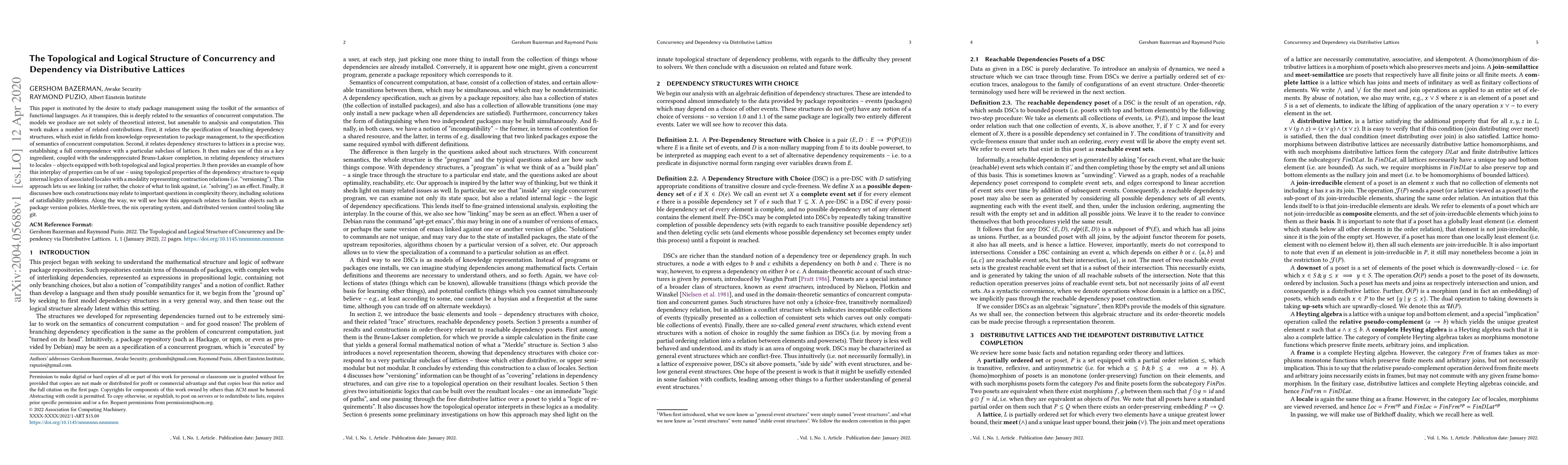 Thumbnail for The Topological and Logical Structure of Concurrency and Dependency via
  Distributive Lattices