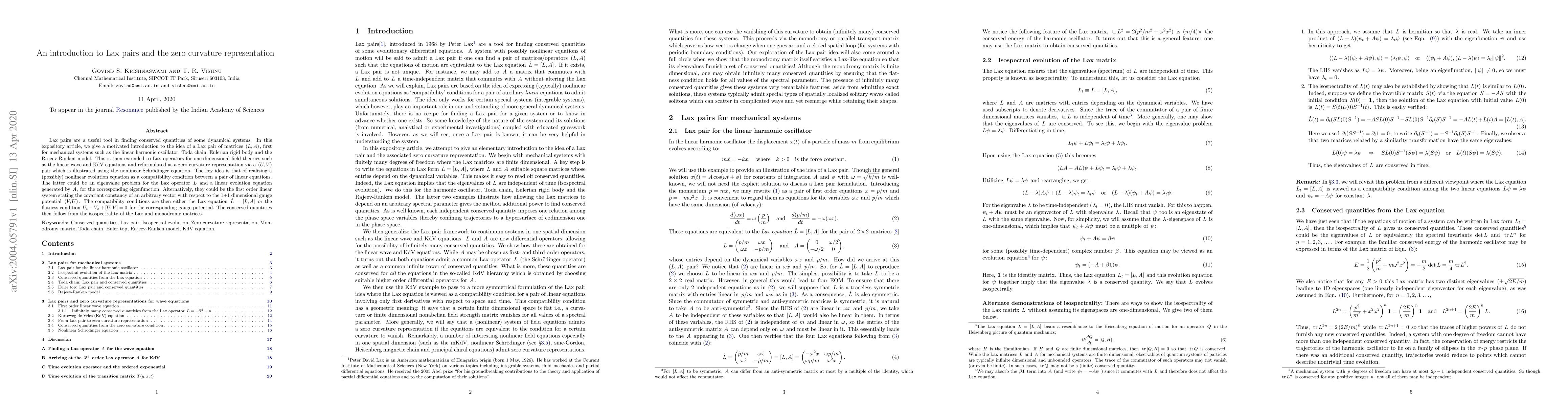 Thumbnail for An introduction to Lax pairs and the zero curvature representation
