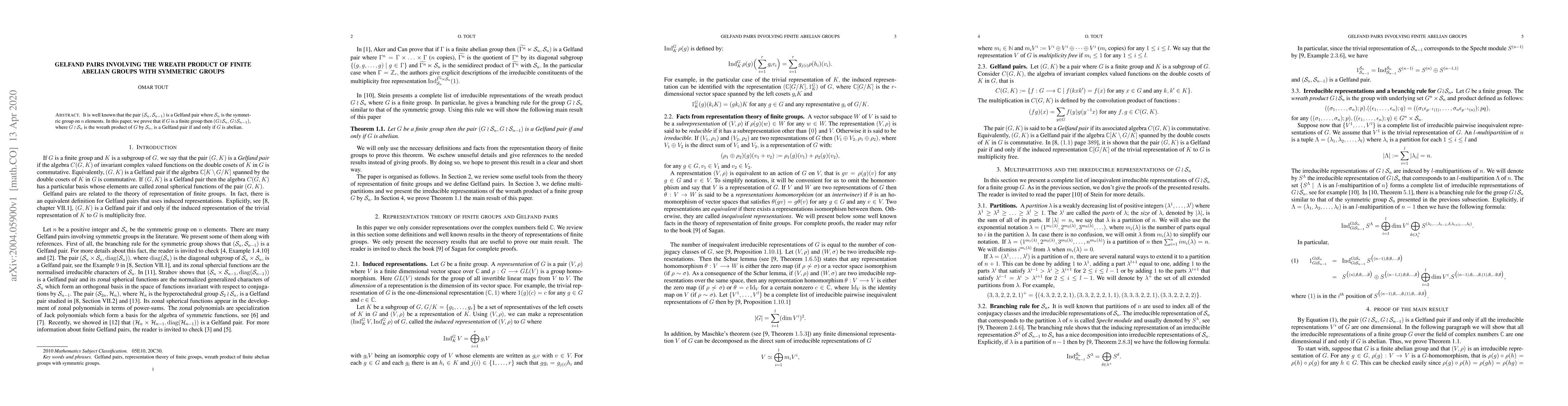 Thumbnail for Gelfand pairs involving the wreath product of finite abelian groups with
  symmetric groups