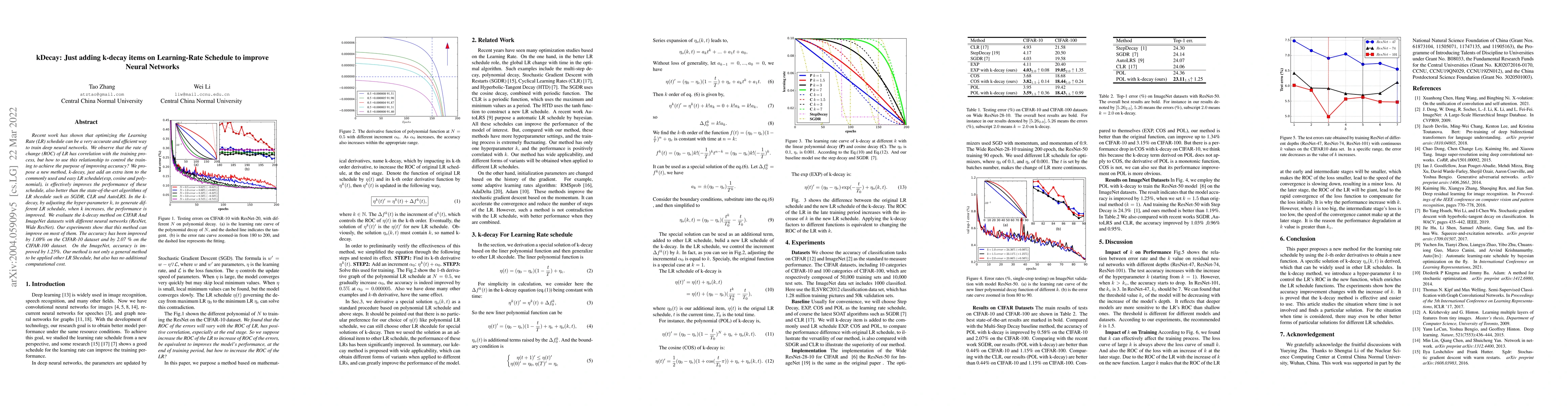 Thumbnail for kDecay: Just adding k-decay items on Learning-Rate Schedule to improve
  Neural Networks